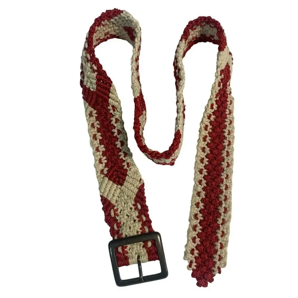 Casual to Elegant Style Cream and White Crocheted Belt with Buckle